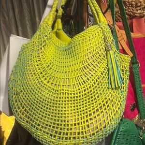 Vibrant Yellow and Green Woven Tote Bag